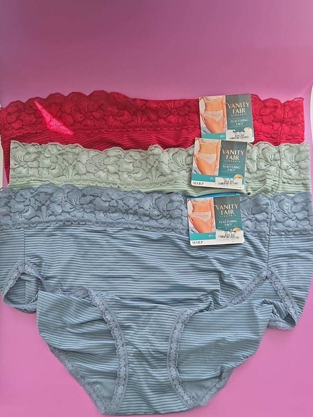 Vanity Fair Flattering Lace Hi-Cut  Hipster Panties (3-Pack) Size 9 XXL